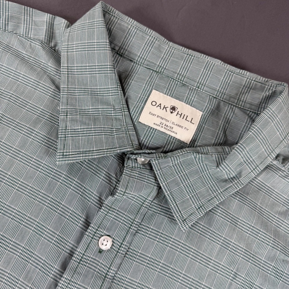 Oak Hill Mens Green Plaid Long Sleeve Button Down Shirt Classic Fit 22 34/35
